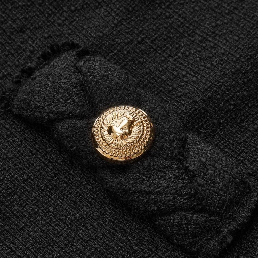 Commense Black Tweed Braided Collar Short Sleeve Dress — Size L - Picture 3 of 6